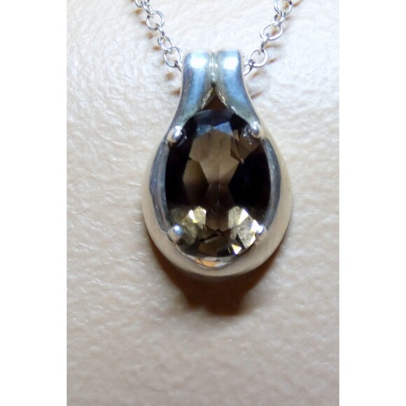 Natural Smokey Quartz Gemstone 925 Sterling Silver Jewelry Pendant Modernist - Picture 1 of 9